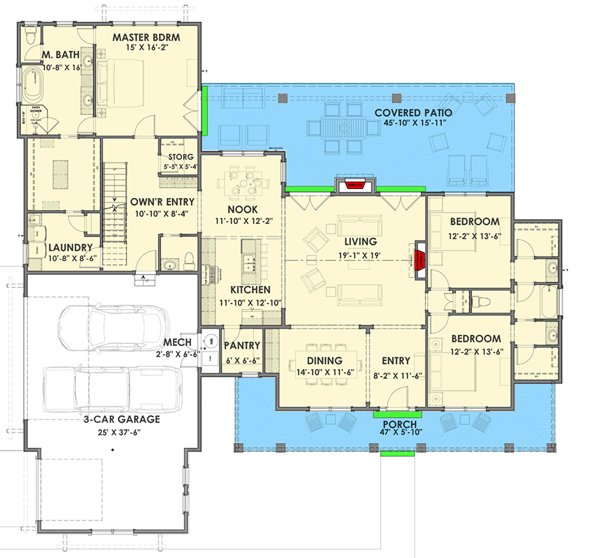 Plan 64464SC: Flexible 3-Bed Modern Farmhouse with Bonus Spaces - Floor Plan - Main Level - Cottage, Country, Craftsman, Farmhouse, Modern Farmhouse, Ranch, Rustic, Traditional