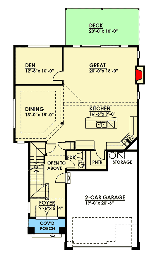 Plan 666003RAF: Narrow Lot 2-Story Prairie Style House Plan - 2632 Sq Ft - Floor Plan - Main Level - Northwest, Prairie