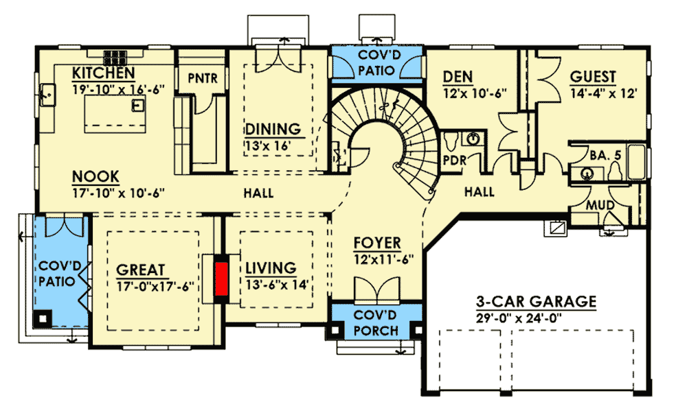 Plan 666019RAF: Modern House Plan with Central Circular Stair - Floor Plan - Main Level - Modern, Northwest