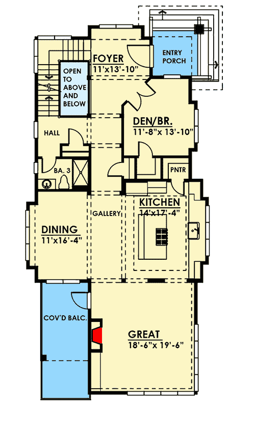 Plan 666029RAF: Light-Filled Contemporary with Two Kitchens for a Rear and Side Sloping Lot - Floor Plan - Main Level - Contemporary, Modern