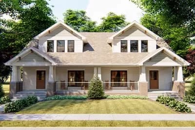 Country Craftsman Duplex Plan with 2-Bed Units 