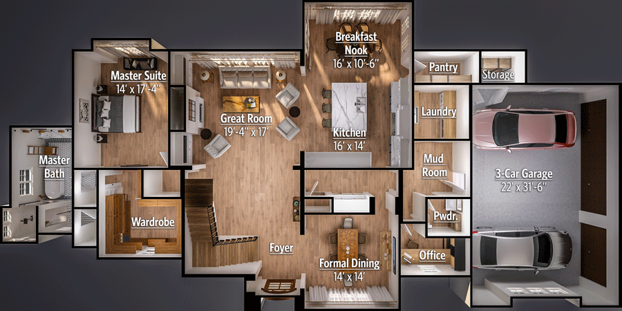 Plan 93097EL: Luxury House Plan with Two Home Offices and a Covered Veranda  - Floor Plan - Main Level Overview - European, French Country