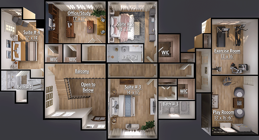 Plan 93097EL: Luxury House Plan with Two Home Offices and a Covered Veranda  - Floor Plan - 2nd Floor Overview  - European, French Country