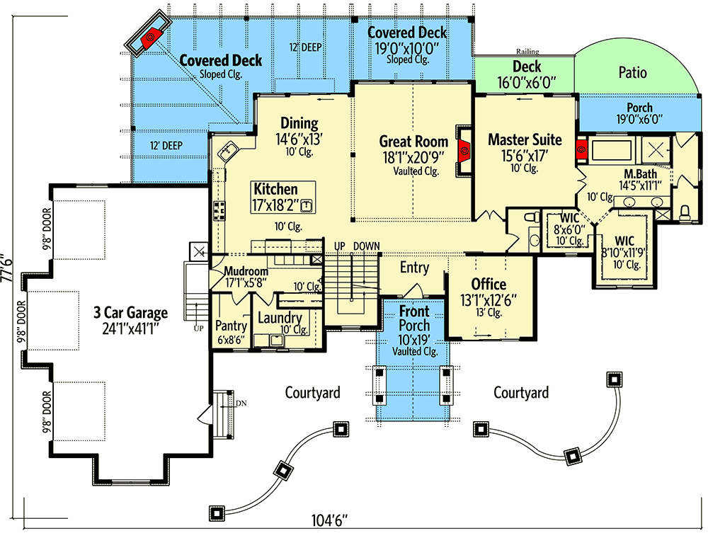Plan 95048RW: Rugged Craftsman Home Plan with Spectacular Rear Deck - Floor Plan - Main Level - Craftsman, Mountain, Northwest, Rustic