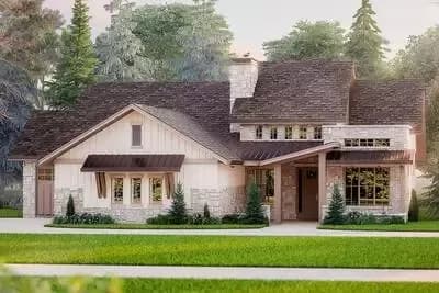 Mountain Craftsman House Plan with Stone and Board and Batten Exterior