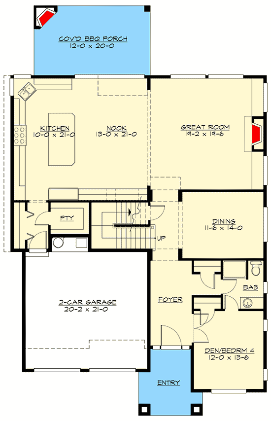 Plan 23755JD: Economical Craftsman House Plan with Great Curb Appeal - Floor Plan - Main Level - Craftsman, New American, Shingle, Traditional