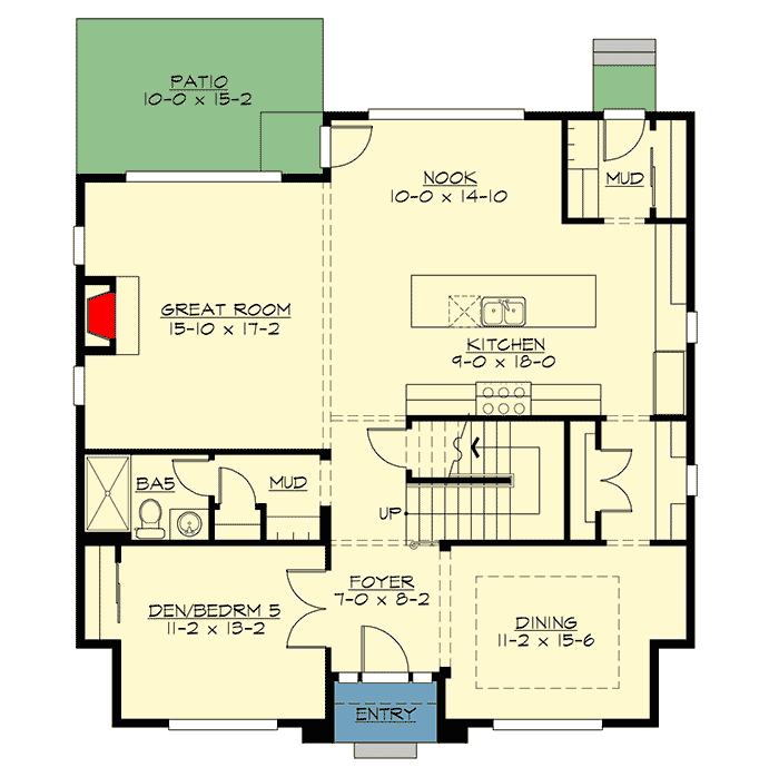 Plan 23759JD: Exciting Craftsman House Plan with Four or Five Bedrooms - Floor Plan - Main Level - Craftsman, New American, Northwest