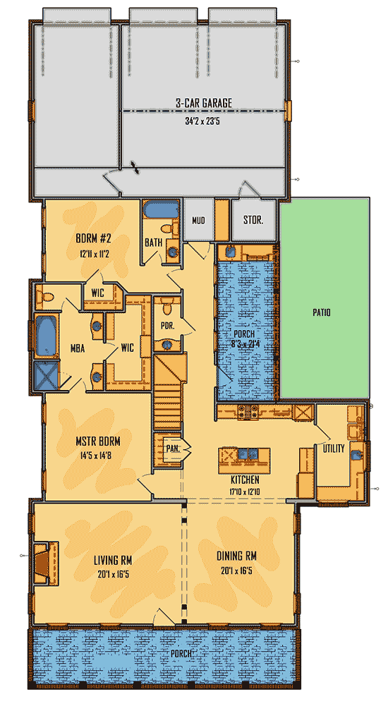 Plan 510030WDY: Southern Classic with Rear-Entry Garage - Floor Plan - Main Level - Contemporary, Country, European, French Country, Southern, Traditional