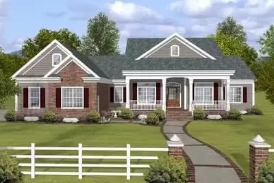 Southern Ranch Home Plan with Vaulted Family Room