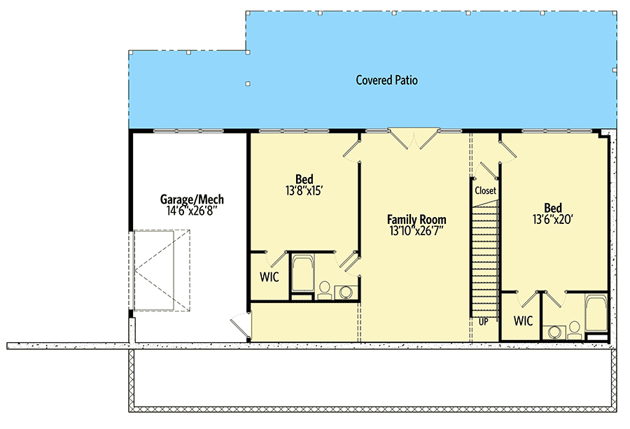 Plan 77637FB: 3-Bed Country Home Plan with Vaulted Open Concept Layout - Floor Plan - Lower Level - Cabin, Cottage, Country, Rustic, Vacation