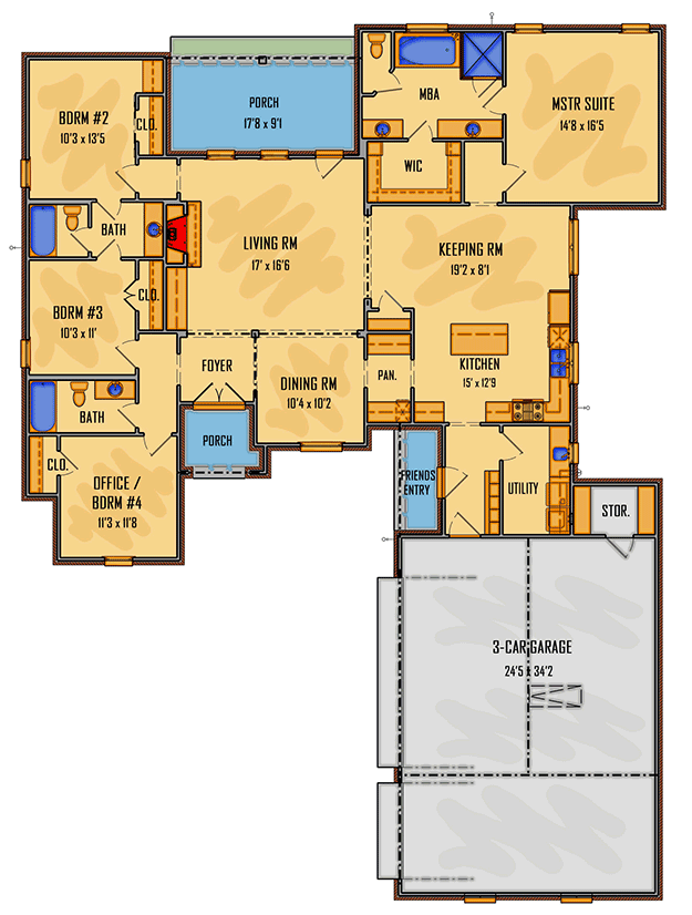 Plan 510040WDY: Elegant Southern House Plan - Floor Plan - Main Level - Acadian, European, Louisiana-Style, Southern, Traditional, Transitional