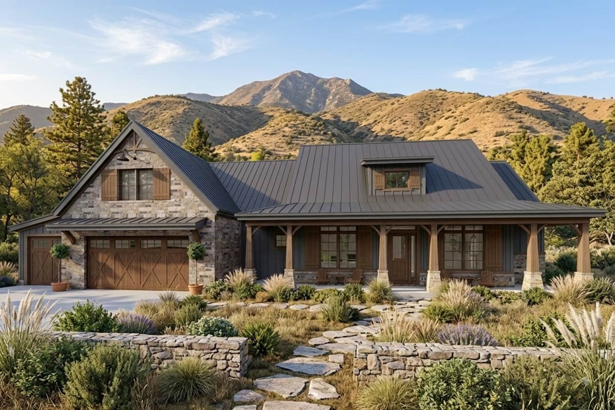 Plan 64466SC: Rustic Farmhouse with Optional Finished Lower Level and Bonus - 2593 Sq Ft - Image #2 - Country, Craftsman, Farmhouse, Hill Country, Ranch, Rustic