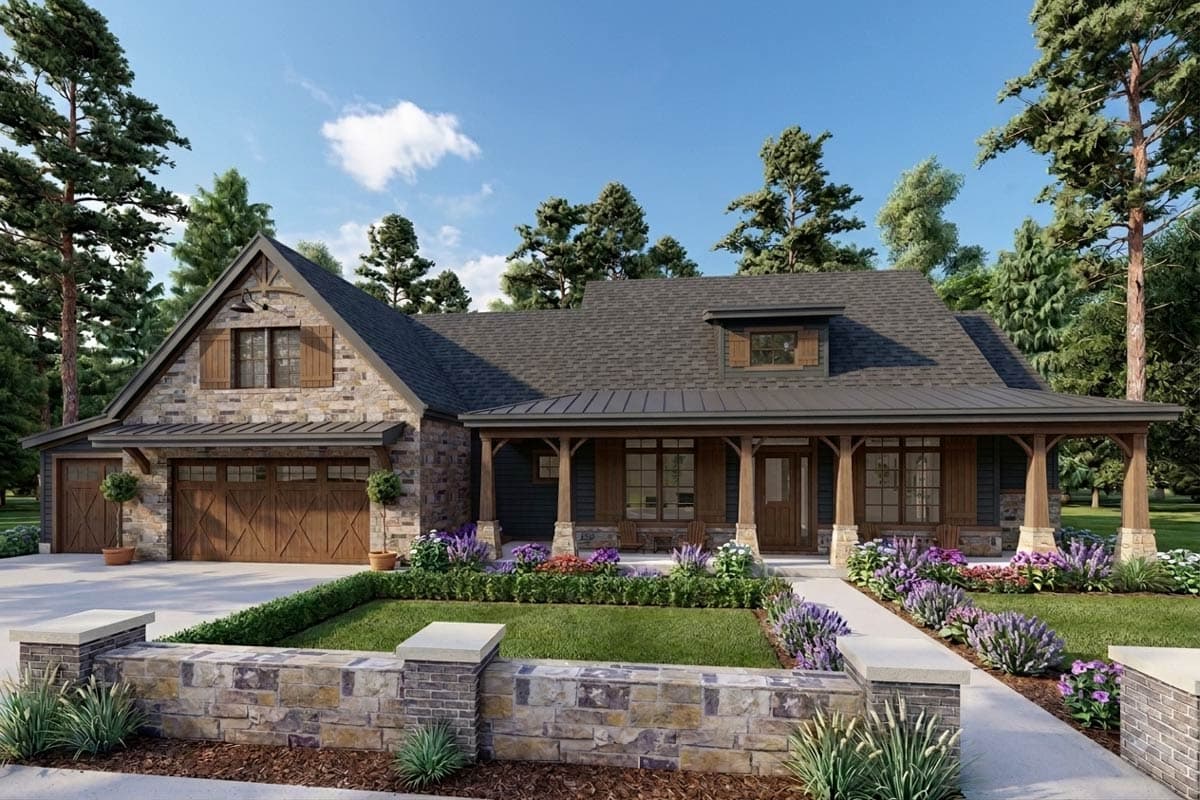 Plan 64466SC: Rustic Farmhouse with Optional Finished Lower Level and Bonus - 2593 Sq Ft - Image #1 - Country, Craftsman, Farmhouse, Hill Country, Ranch, Rustic