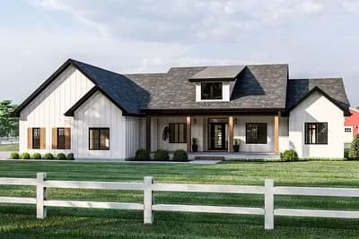 3-Bed Modern Farmhouse Plan with Cathedral Ceilings