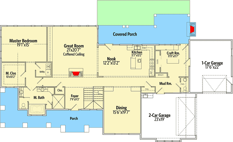 Plan 77638FB: Roomy Craftsman with Room for Expansion - Floor Plan - Main Level - Country, Craftsman, New American, Northwest