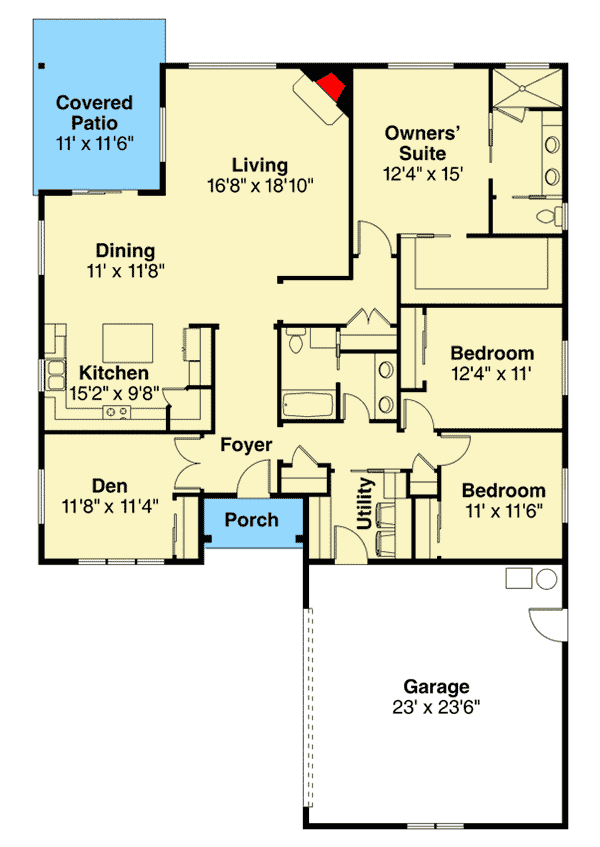 Plan 72905DA: One-Story House Plan With Courtyard-Entry Garage - Floor Plan - Main Level - Northwest, Ranch