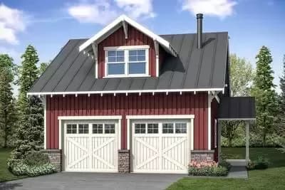 Flexible 2-Car Detached Garage Plan with 629 Sq Ft Studio Above