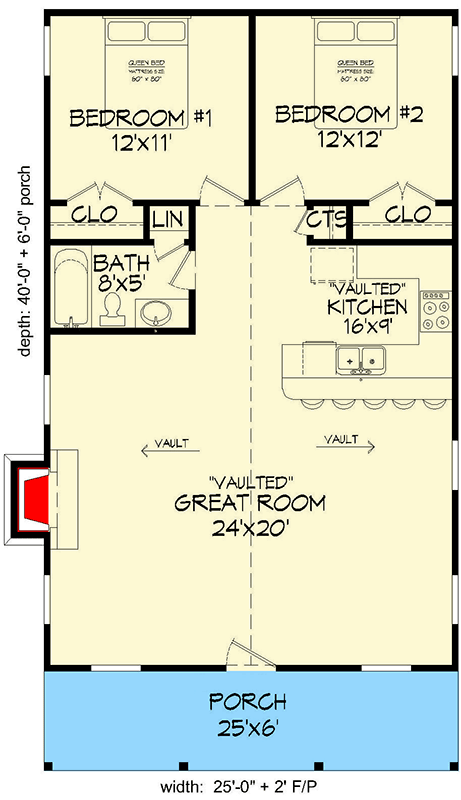 Plan 68530VR: 2-Bed Rustic Cottage House Plan - 1000 Sq Ft - Floor Plan - Main Level - Cabin, Hill Country, Mountain, Ranch, Rustic, Southern