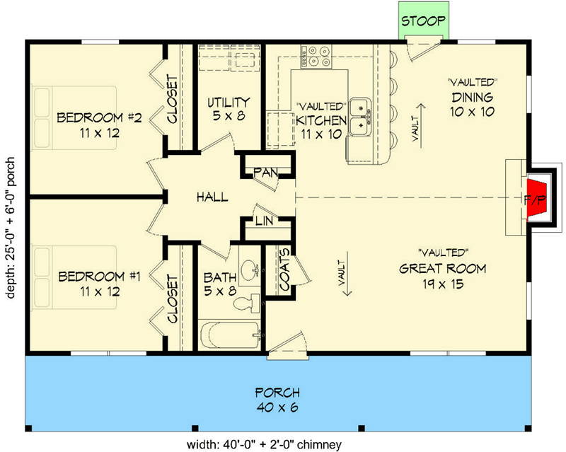 Plan 68529VR: Affordable 2-Bed Country Ranch Home Plan - Floor Plan - Main Level - Country, Ranch, Southern, Traditional