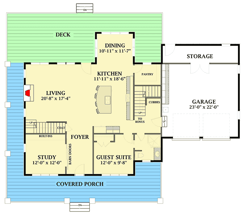 Plan 46334LA: Country House Plan with Wrap-Around Porch - Floor Plan - Main Level - Country, Farmhouse