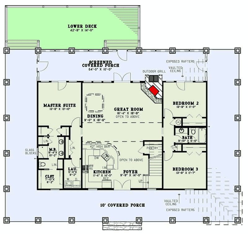Plan 60710ND: Rustic Country-Style House Plan with Wraparound Porch - Floor Plan - Main Level - Country, Farmhouse, Mountain, Rustic