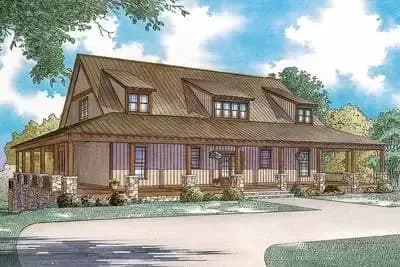 Rustic Country-Style House Plan with Wraparound Porch