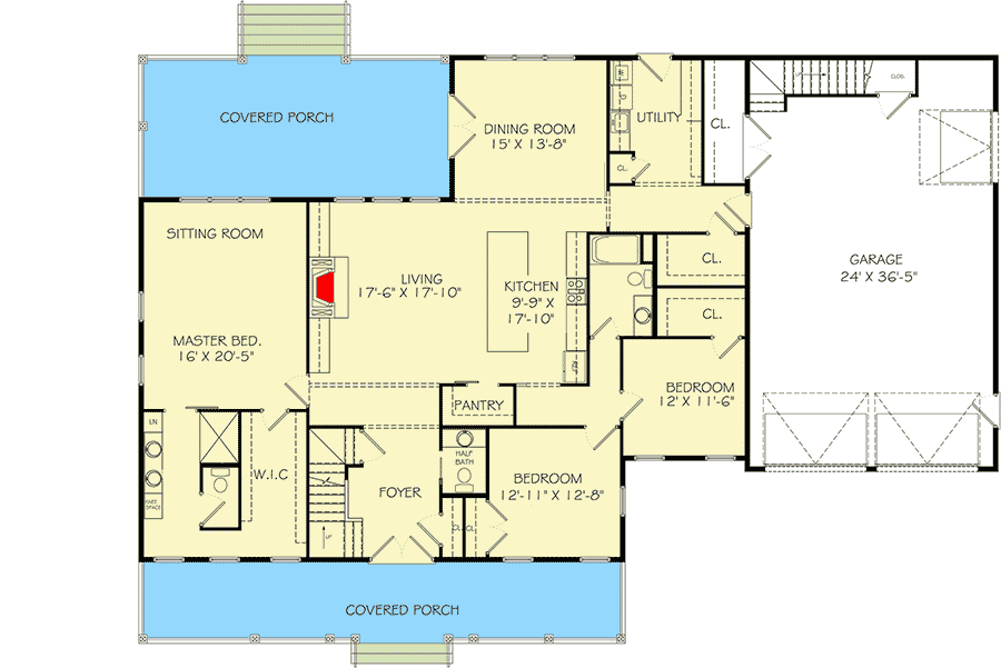 Plan 77639FB: Modern Farmhouse Plan with Bonus Room and Optional Finished Lower Level - Floor Plan - Main Level - Country, Farmhouse, Southern