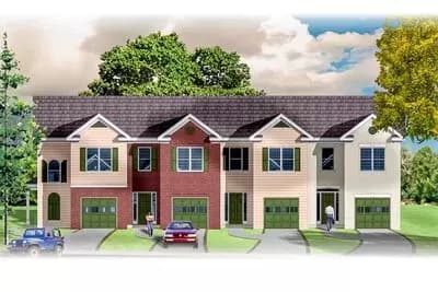 Four-Family House Plan with Open Concept Main Floor - 1401 Sq Ft 2 Bedroom Units