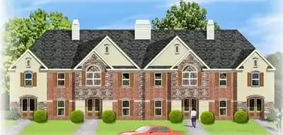 Traditional Fourplex House Plan - 1668 Sq Ft 3 Bed Units