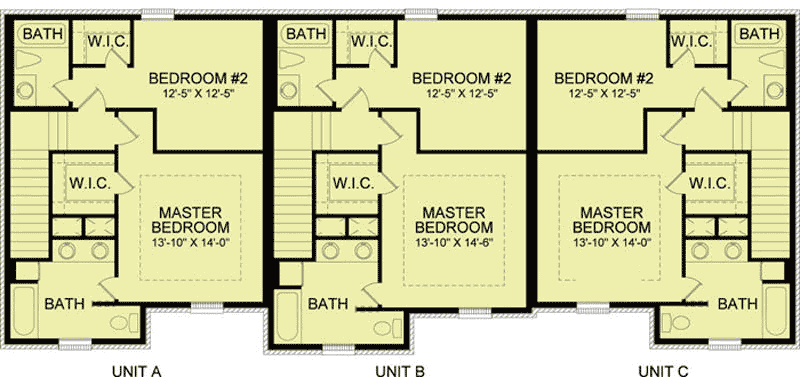 Plan 83135DC: Traditional Triplex House Plan - 1323 Sq Ft 2 Bedroom Units - Floor Plan - 2nd Floor - Traditional
