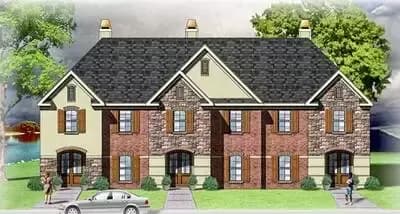 Traditional Triplex House Plan - 1323 Sq Ft 2 Bedroom Units