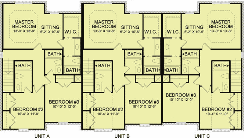 Plan 83136DC: Handsome Traditional Triplex - 1651 Sq Ft 3 Bedroom Units - Floor Plan - 2nd Floor - European, Traditional