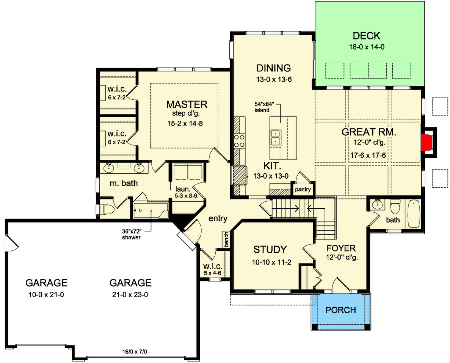 Plan 790004GLV: Exclusive Craftsman House Plan with 2-Story Great Room  - Floor Plan - Main Level - Craftsman, Northwest, Traditional
