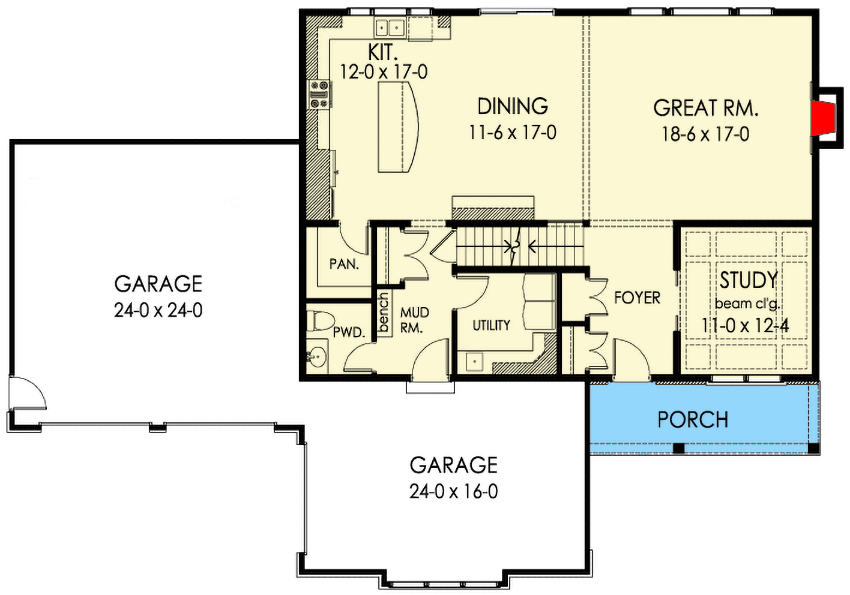 Plan 790005GLV: Exclusive Traditional House Plan with Optional Bonus Room - Floor Plan - Main Level - Craftsman, New American, Traditional