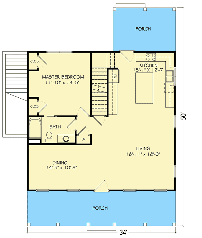 Plan 77640FB: Bright and Airy Country Farmhouse - 1845 Sq Ft - Floor Plan - Main Level - Country, Farmhouse, Southern, Vacation