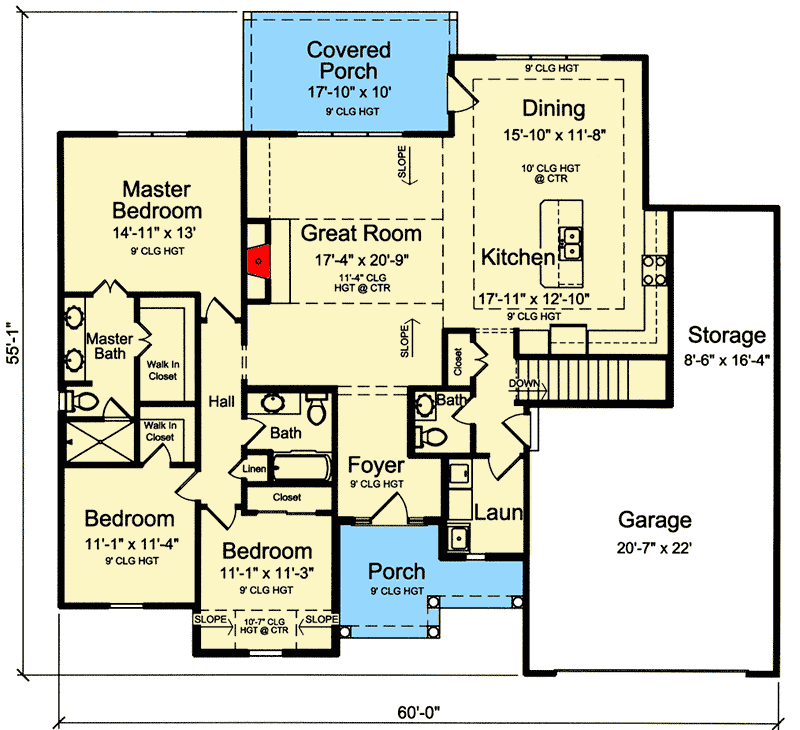 Plan 39276ST: One-Level 3-Bed Open Concept House Plan - Floor Plan - Main Level - Country, Traditional