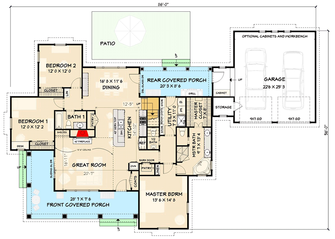Plan 28926JJ: Inviting and Exclusive Farmhouse with Flexible Loft Space - Floor Plan - Main Level - Crawlspace Version - Cottage, Country, Farmhouse, Modern Farmhouse, New American, Traditional