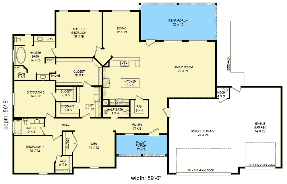 Plan 68532VR: One-Story House Plan with Great Laundry Access - Floor Plan - Main Level - Country, Ranch, Rustic