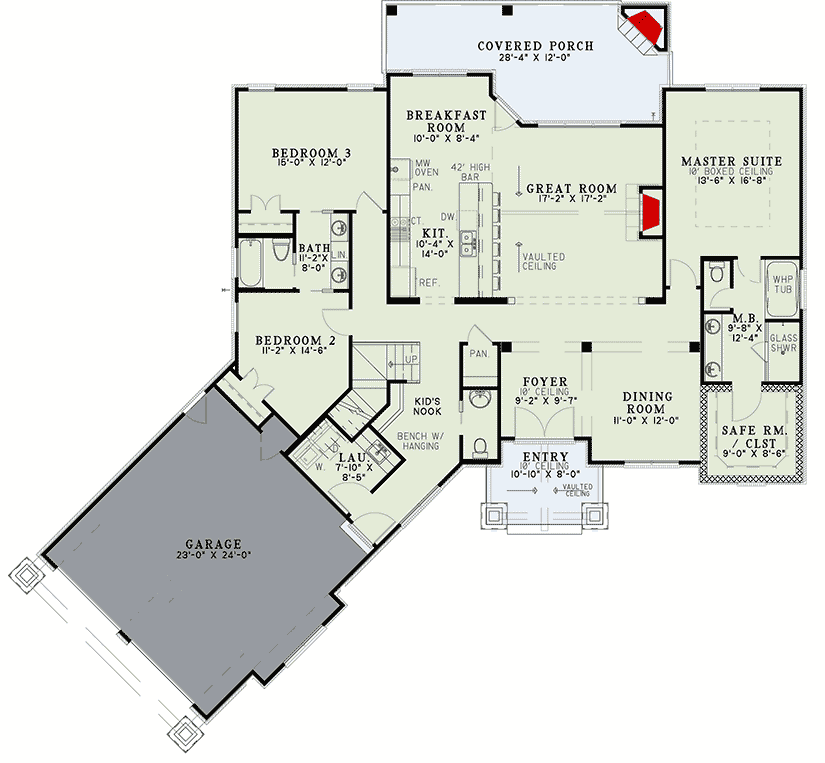 Plan 60711ND: 3-Bed Rugged Home Plan with Split Bedroom Layout - 2768 Sq Ft - Floor Plan - Main Level - Craftsman, Hill Country, Mountain, Northwest, Ranch, Rustic