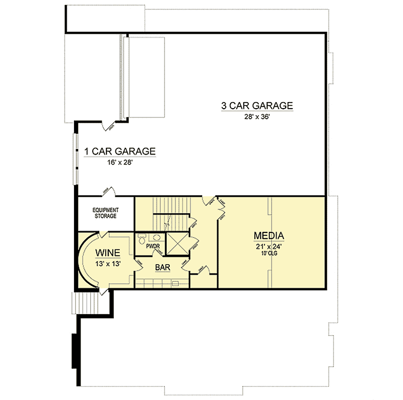 Plan 36554TX: Striking Hill Country Home Plan with Drive-Under Garage - Floor Plan - Lower Level - Country, Craftsman, Hill Country, Traditional