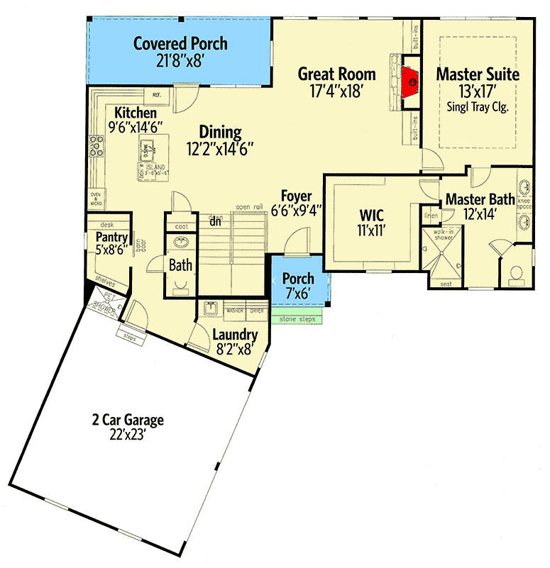 Plan 24378TW: 3-Bed House Plan for the Rear Sloping Lot with Views - Floor Plan - Main Level - Country, Craftsman, Mountain, Northwest