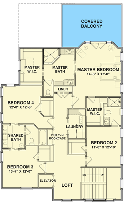 Plan 765000TWN: 4-Bed Beach Craftsman House Plan with Outdoor Spaces in Back - Floor Plan - Upper Level - Coastal, Cottage, Craftsman, New American