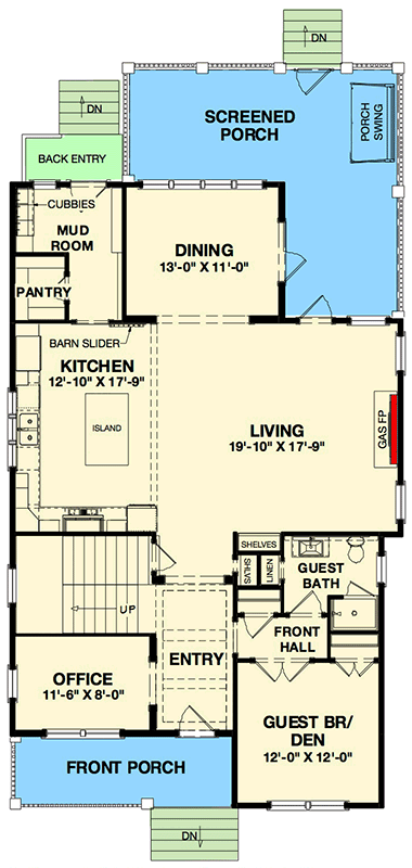 Plan 765001TWN: Craftsman Cottage House Plan with L-Shaped Porch in Back - 2880 Sq Ft - Floor Plan - Main Level - Bungalow, Cottage, Country, Craftsman, Traditional