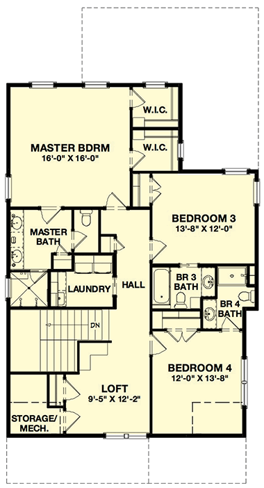 Plan 765001TWN: Craftsman Cottage House Plan with L-Shaped Porch in Back - 2880 Sq Ft - Floor Plan - 2nd Floor - Bungalow, Cottage, Country, Craftsman, Traditional