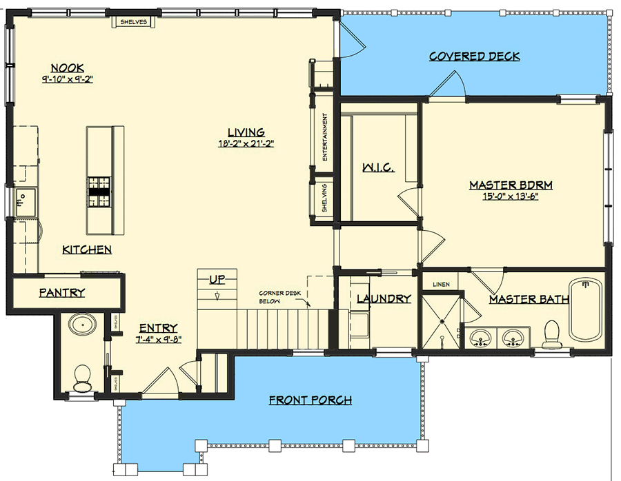 Plan 765003TWN: Bright and Airy Cottage House Plan - 1815 Sq Ft - Floor Plan - Main Level - Cape Cod, Cottage, New American, Traditional, Vacation