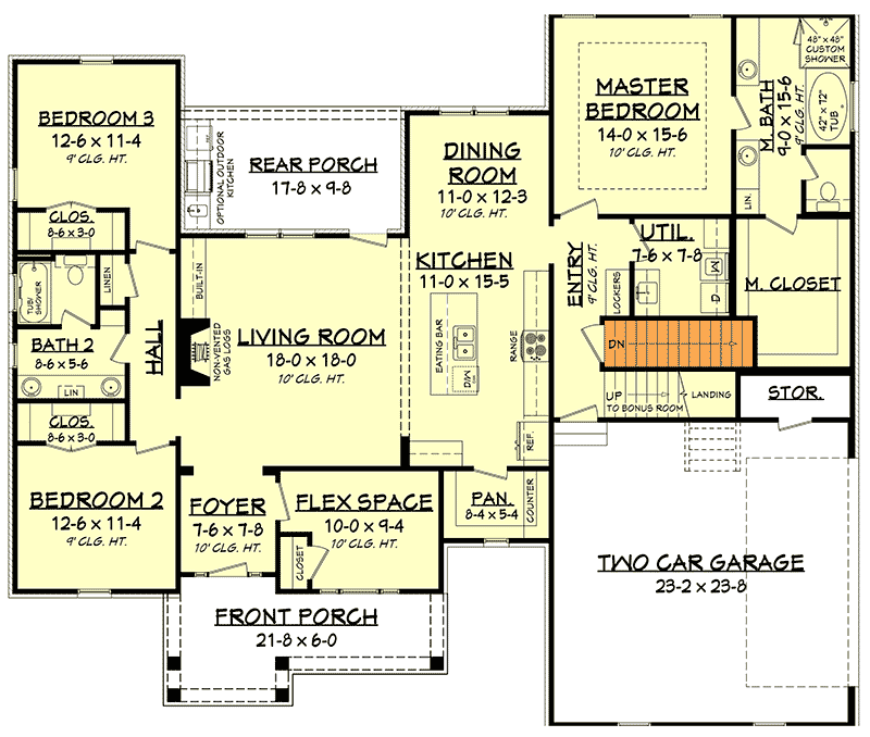 Plan 51780HZ: 3-Bed House Plan with Room for Expansion - 2086 Sq Ft - Floor Plan - Basement Stairs - Country, Craftsman, Traditional