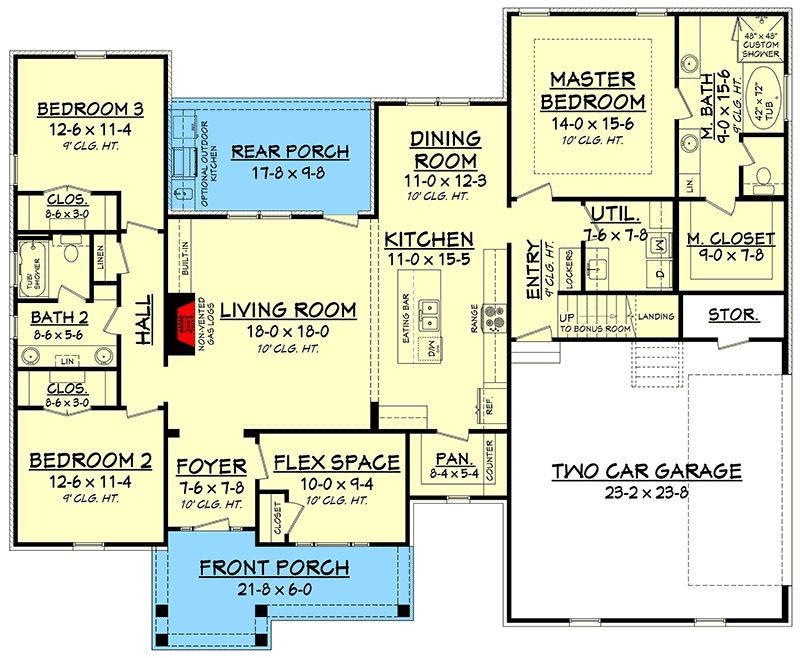 Plan 51780HZ: 3-Bed House Plan with Room for Expansion - 2086 Sq Ft - Floor Plan - Main Level - Country, Craftsman, Traditional