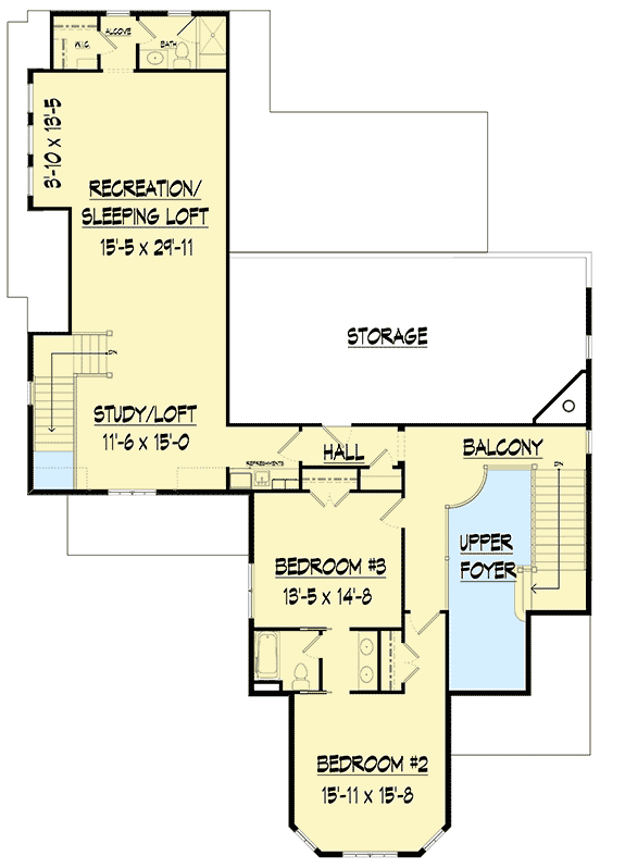 Plan 360016DK: Victorian House Plan with Upstairs Sleeping Loft - Floor Plan - 2nd Floor - New American, Traditional, Victorian