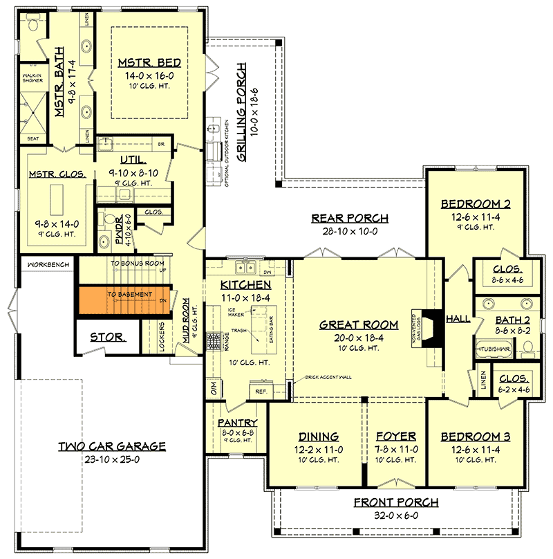 Plan 51781HZ: Exclusive 3 Bed Farmhouse Plan with Optional Bonus Room - Floor Plan - Basement Stair Location - Country, Farmhouse, Modern Farmhouse, Southern