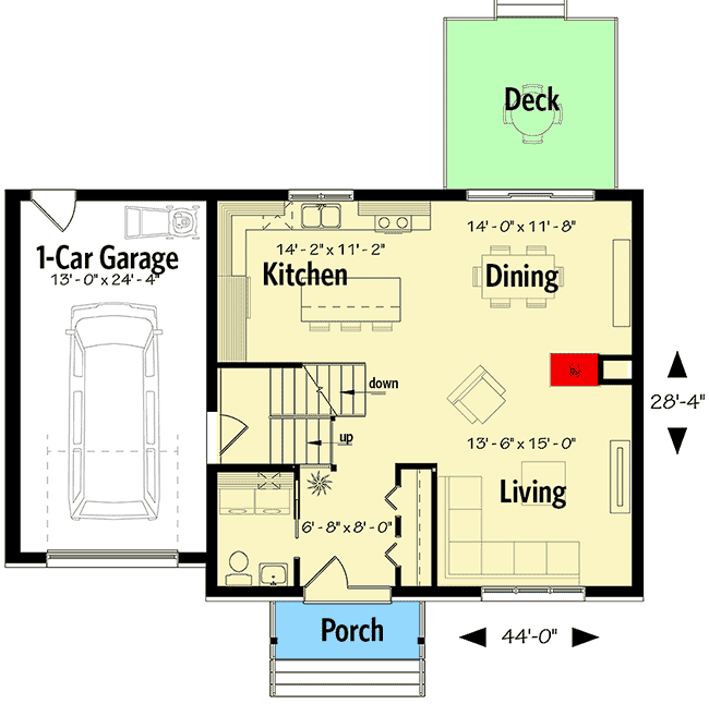 Plan 22501DR: 3-Bed Contemporary Home Plan with Laundry Chute - Floor Plan - Main Level - Contemporary, Northwest